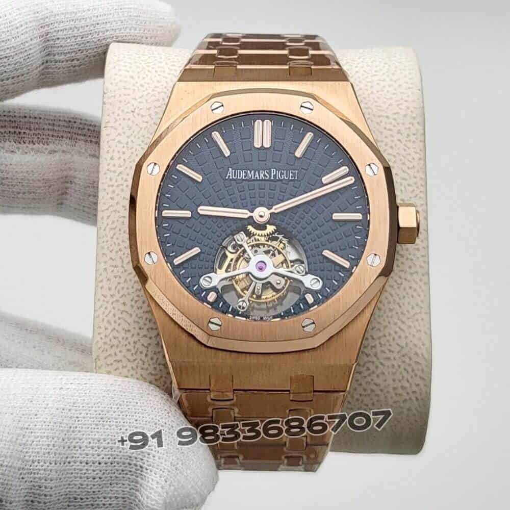 Audemars Piguet Royal Oak Tourbillon Pink Gold Blue Sunray Dial 41mm Exact 1:1 Top Quality Super Clone Replica Swiss ETA 2924 Movement Watch