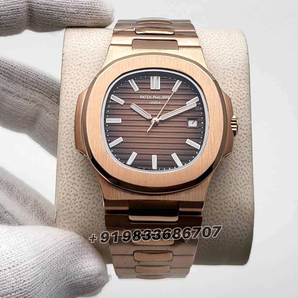 patek nautilus replica Rose Gold Brown Dial 40mm