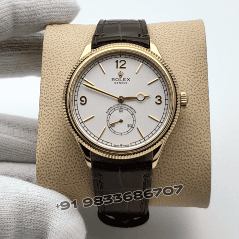 Rolex 1908 18kt Yellow Gold Intense White Dial Alligator Strap 39mm Exact 1:1 Top Quality Super Clone Swiss ETA 7140 Automatic Movement Watch