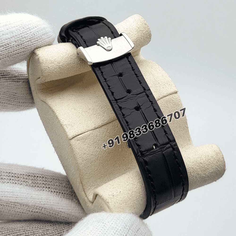 Rolex 1908 18kt White Gold Intense Black Dial Alligator Strap 39mm Exact 1:1 Top Quality Super Clone Swiss ETA 7140 Automatic Movement Watch