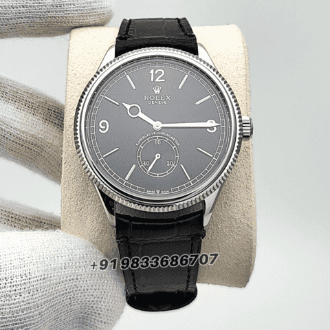 Rolex 1908 18kt White Gold Intense Black Dial Alligator Strap 39mm Exact 1:1 Top Quality Super Clone Swiss ETA 7140 Automatic Movement Watch