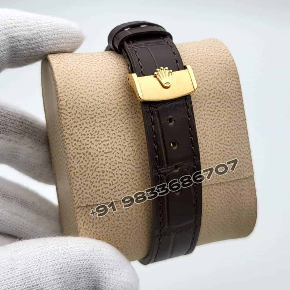 Rolex 1908 18kt Yellow Gold Intense White Dial Alligator Strap 39mm Exact 1:1 Top Quality Super Clone Swiss ETA 7140 Automatic Movement Watch