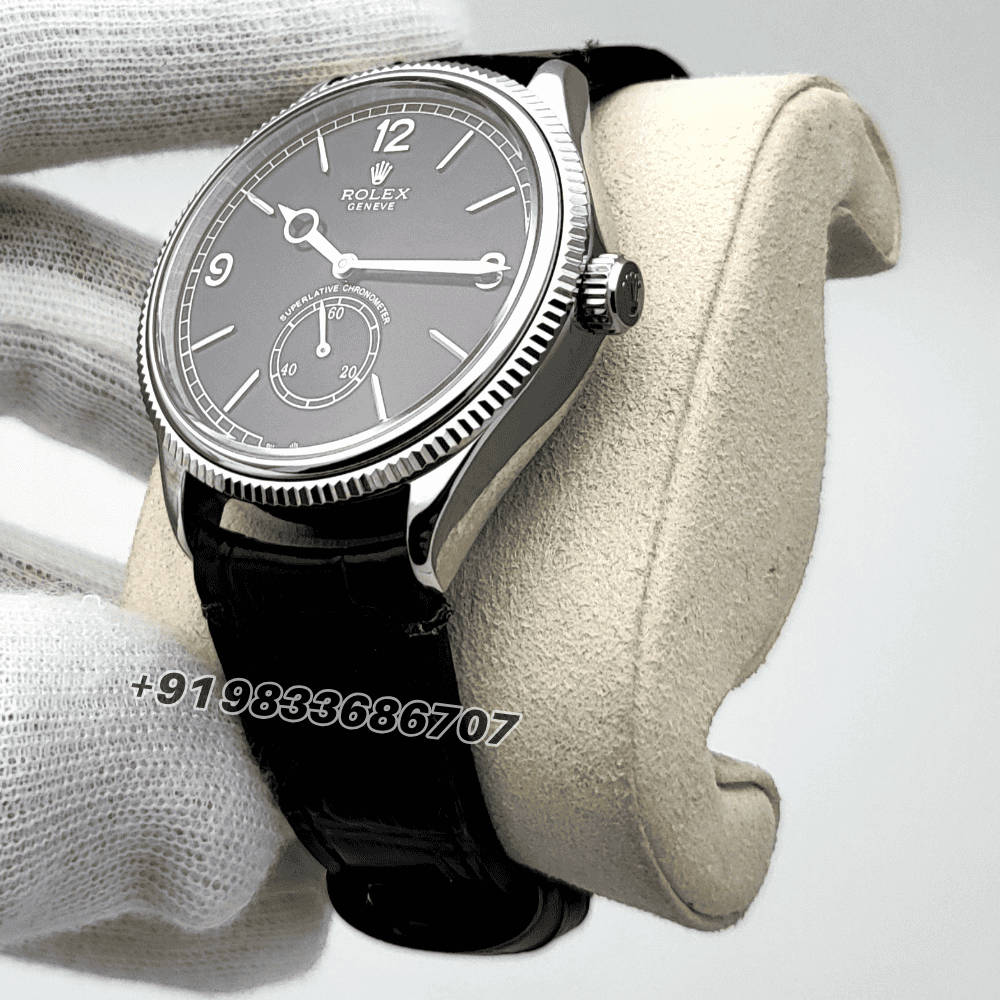 Rolex 1908 18kt White Gold Intense Black Dial Alligator Strap 39mm Exact 1:1 Top Quality Super Clone Swiss ETA 7140 Automatic Movement Watch