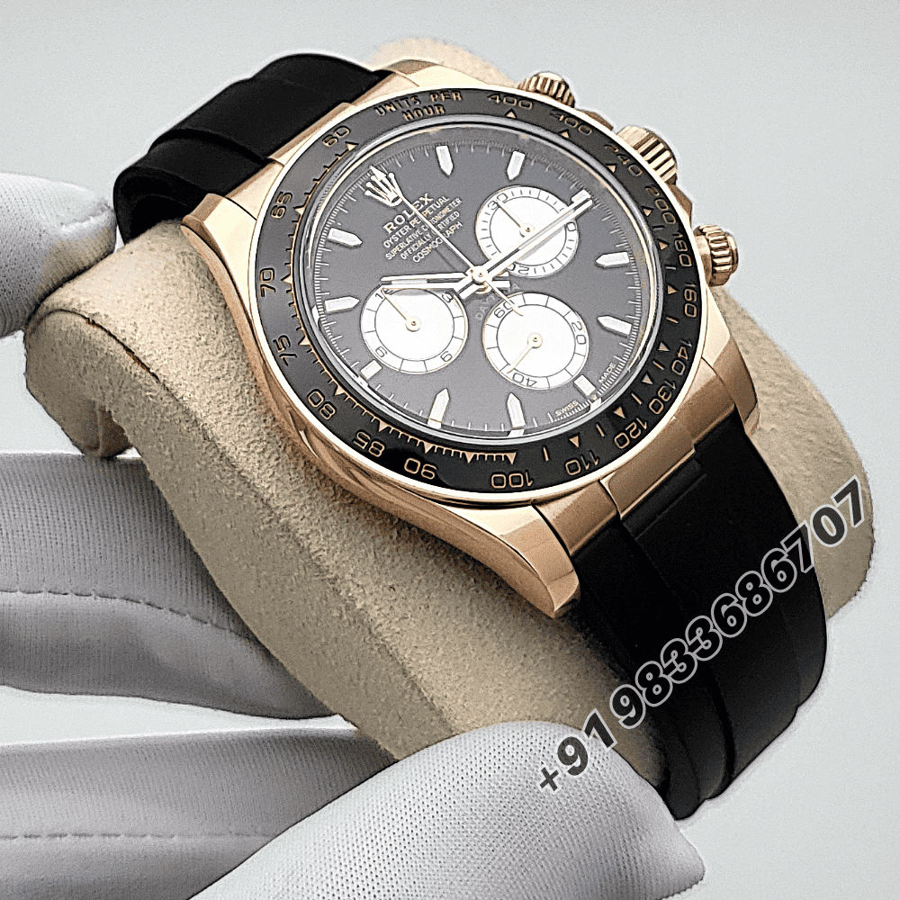Rolex Cosmograph Daytona 18kt Everose Gold Oysterflex Bright Black and Sundust Dial 40mm Exact 11 Top Quality Super Clone Repli (4)