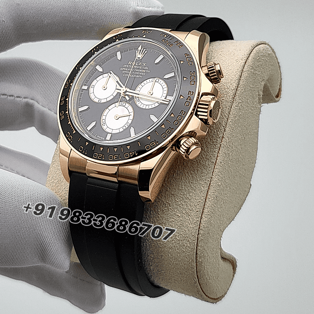 Rolex Cosmograph Daytona 18kt Everose Gold Oysterflex Bright Black and Sundust Dial 40mm Exact 11 Top Quality Super Clone Repli (4)