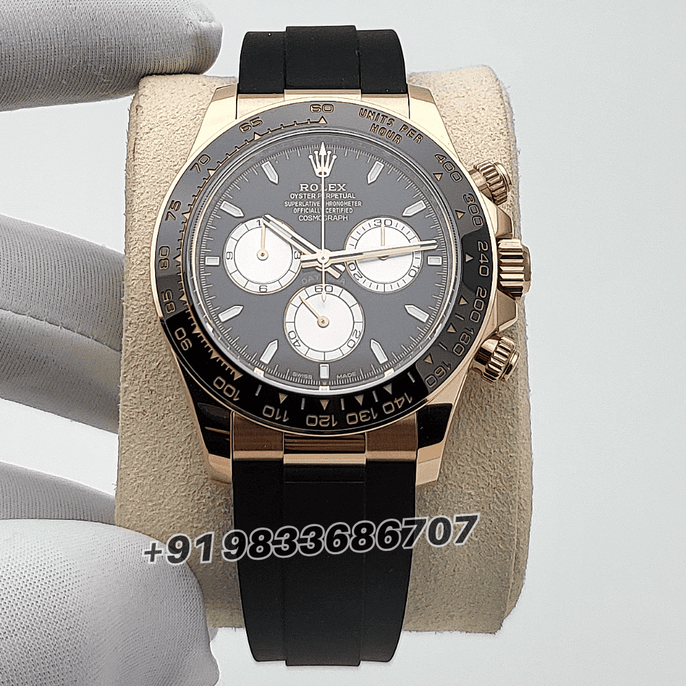 Rolex Cosmograph Daytona 18kt Everose Gold Oysterflex Bright Black and Sundust Dial 40mm Exact 11 Top Quality Super Clone Repli (4)