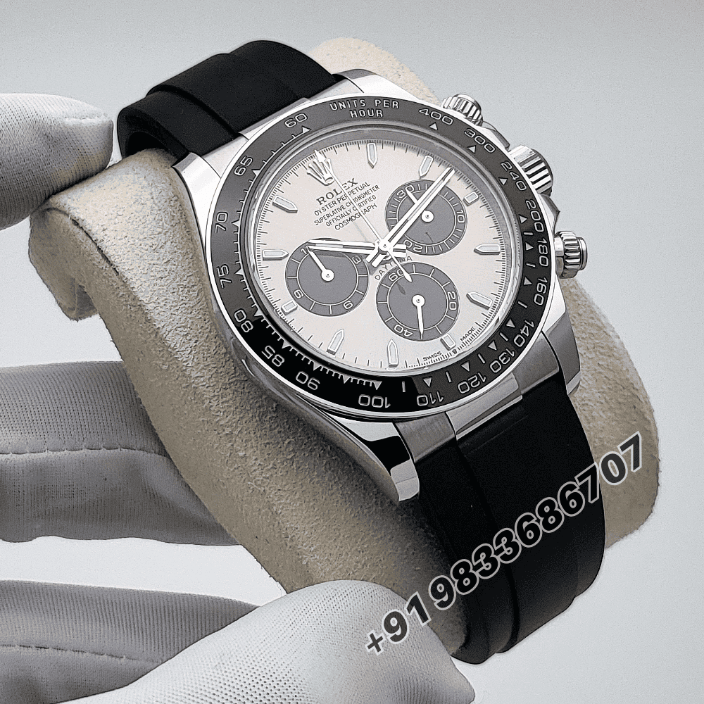 Rolex Cosmograph Daytona 18kt White Gold Oysterflex Steel Dial 40mm Exact 11 Top Quality Super Clone Replica Swiss ETA 4131 Automatic Movement Watch