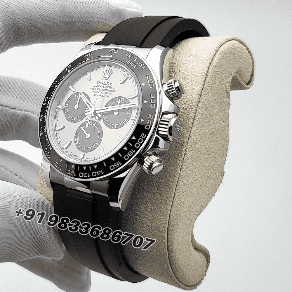 Rolex Cosmograph Daytona 18kt White Gold Oysterflex Steel Dial 40mm Exact 11 Top Quality Super Clone Replica Swiss ETA 4131 Automatic Movement Watch
