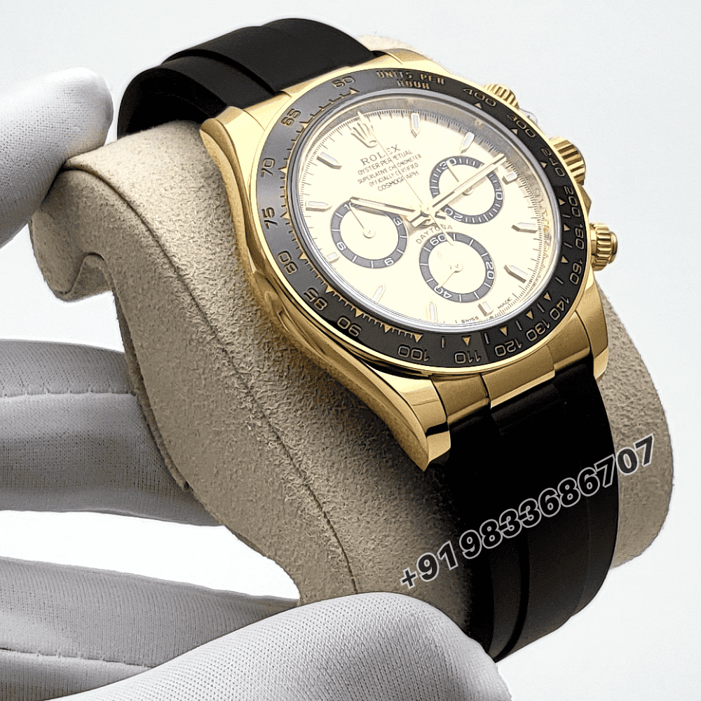 Rolex Cosmograph Daytona 18kt Yellow Gold Oysterflex Golden Dial 40mm Exact 11 Top Quality Super Clone Replica Swiss ETA 4131 Automatic Movement Watch
