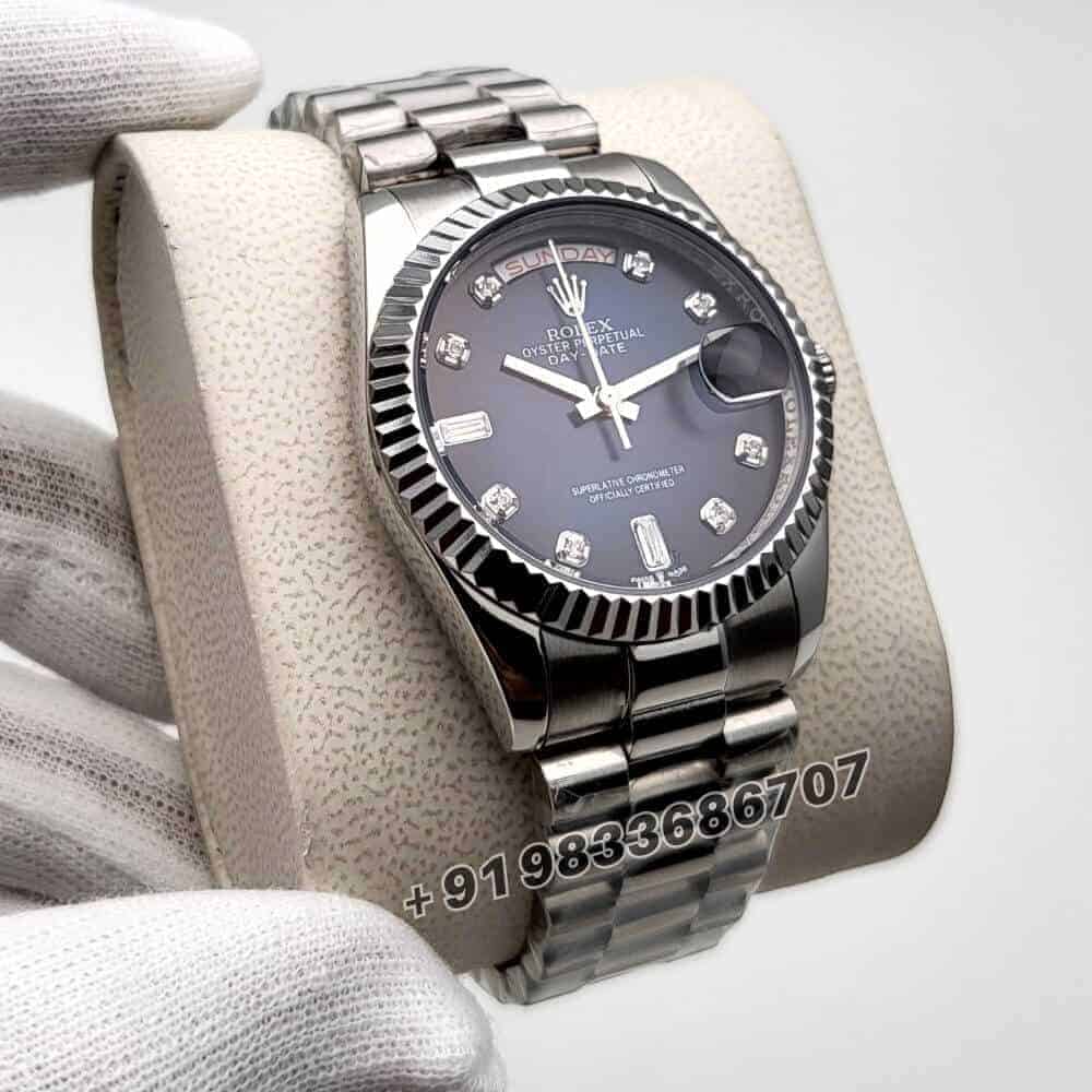 Rolex Day-Date White Gold Blue Ombre Diamonds Marking Dial 36mm Super High Quality Swiss Automatic Replica Watch (1)