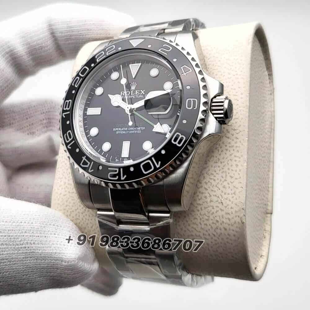 Rolex GMT Master II Stainless Steel Black Dial 40mm Super High Quality Swiss Automatic First Copy Replica Watch (1)