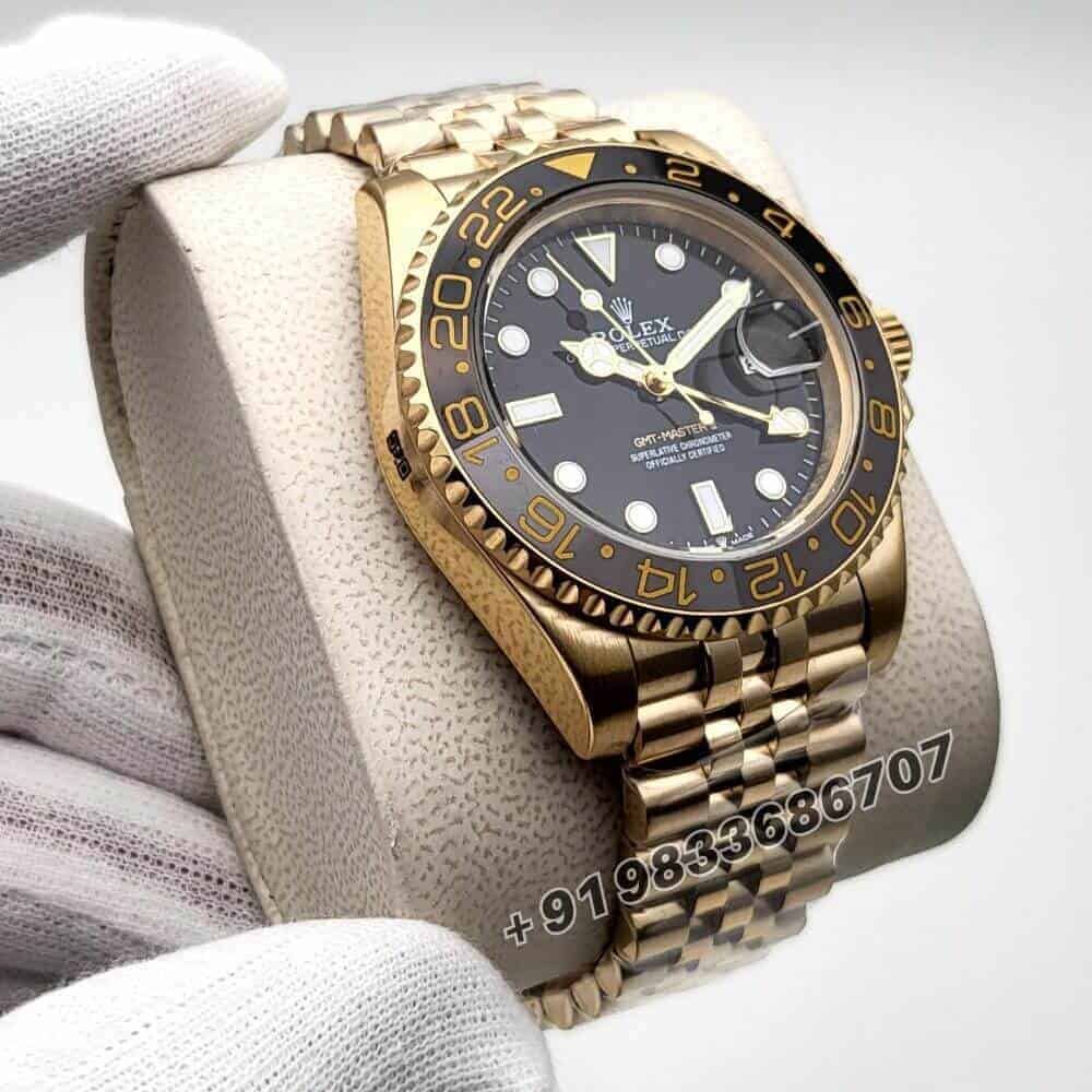 Rolex GMT Master II Yellow Gold Black Dial Jubilee Bracelet 40mm Super High Quality Swiss Automatic Clone Watch (1)