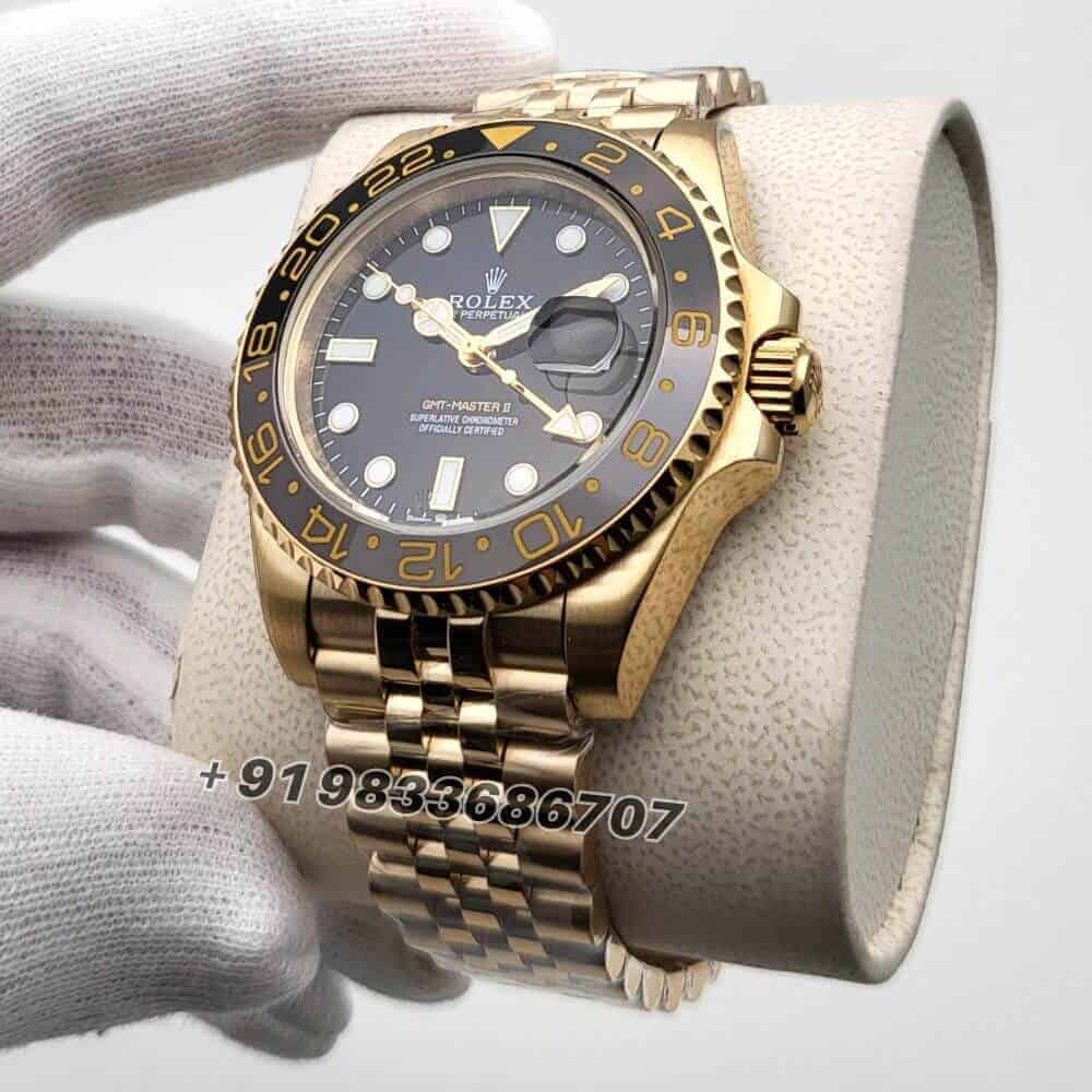Rolex GMT Master II Yellow Gold Black Dial Jubilee Bracelet 40mm Super High Quality Swiss Automatic Clone Watch (1)