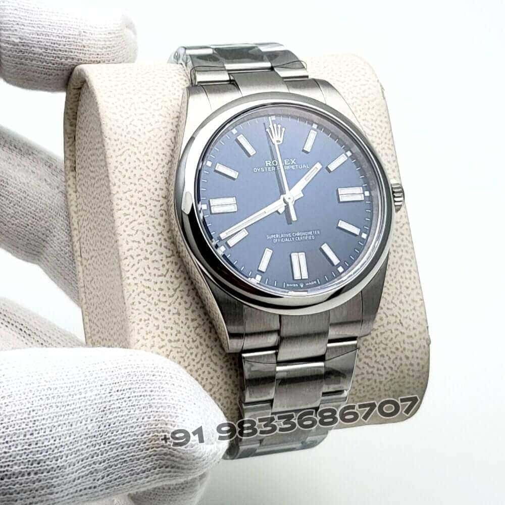 Rolex Oyster Perpetual Bright Blue Dial 41mm Exact 1:1 Top Quality Replica Super Clone Swiss ETA 3230 Automatic Movement Watch