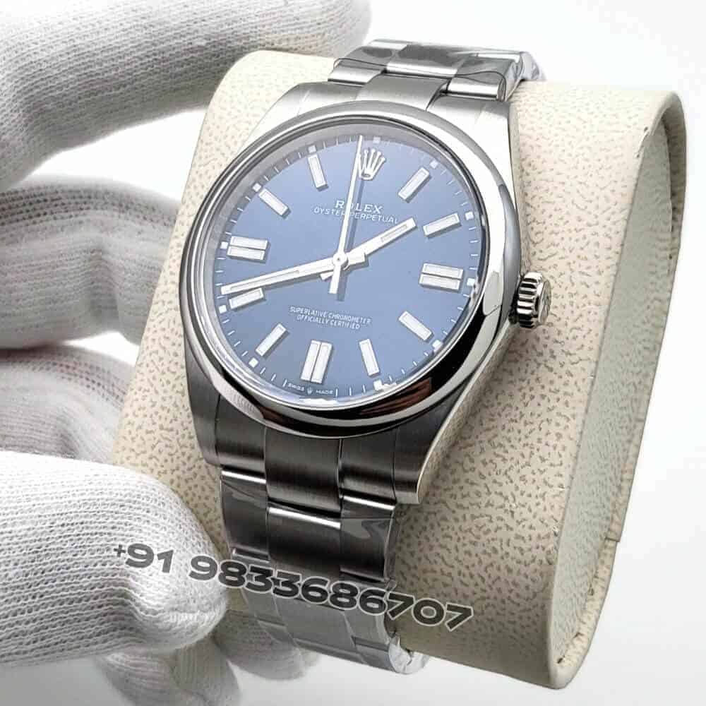Rolex Oyster Perpetual Bright Blue Dial 41mm Exact 1:1 Top Quality Replica Super Clone Swiss ETA 3230 Automatic Movement Watch