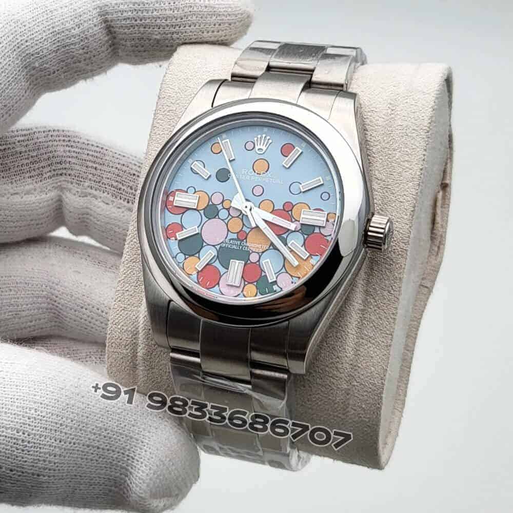 Rolex Oyster Perpetual Turquoise Blue Celebration Motif Dial 41mm Super High Quality Swiss Automatic Replica Watch (1)