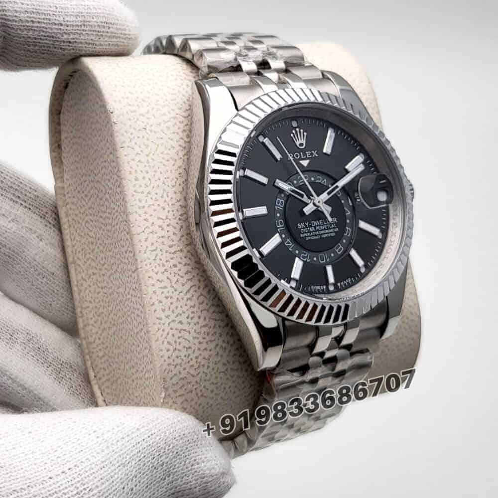 Rolex Sky-Dweller Stainless Steel & White Gold Black Dial 42mm Super High Quality Swiss Automatic First Copy Watch