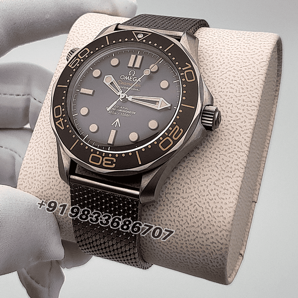 Omega Seamaster Diver 300M James Bond 007 Edition No Time to Die Titanium On Titanium Strap Brown Dial 42mm Exact 1:1 Top Quality Super Clone Replica Swiss ETA 8806 Automatic Movement Watch + Nato Strap - Image 2