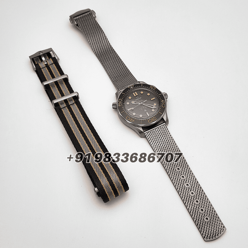 Omega Seamaster Diver 300M James Bond 007 Edition No Time to Die Titanium On Titanium Strap Brown Dial 42mm Exact 1:1 Top Quality Super Clone Replica Swiss ETA 8806 Automatic Movement Watch + Nato Strap - Image 6