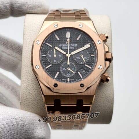 audemars piguet automatic replica Oak Chronograph Rose Gold Black Dial 41mm