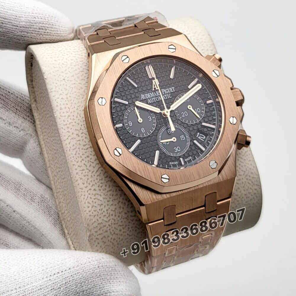 Audemars Piguet Royal Oak Chronograph Rose Gold Black Dial 41mm Super High Quality Replica Watch (5)