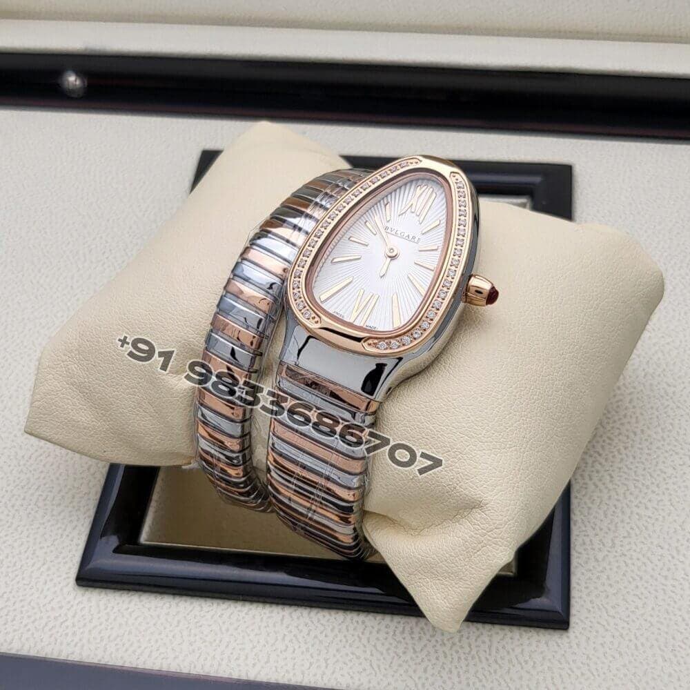 Bulgari Serpenti Dual Tone Single Spiral White Dial Brilliant Cut Diamond Set Bezel Super High Quality Watch