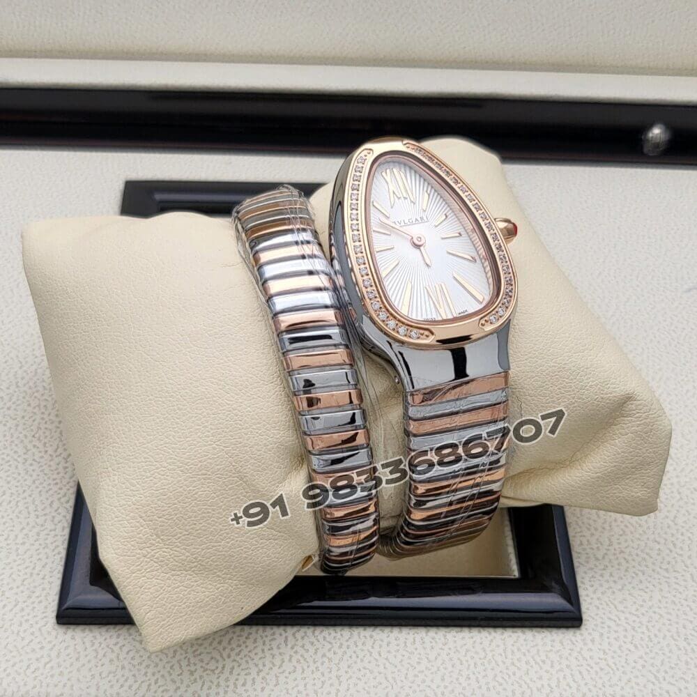 Bulgari Serpenti Dual Tone Single Spiral White Dial Brilliant Cut Diamond Set Bezel Super High Quality Watch