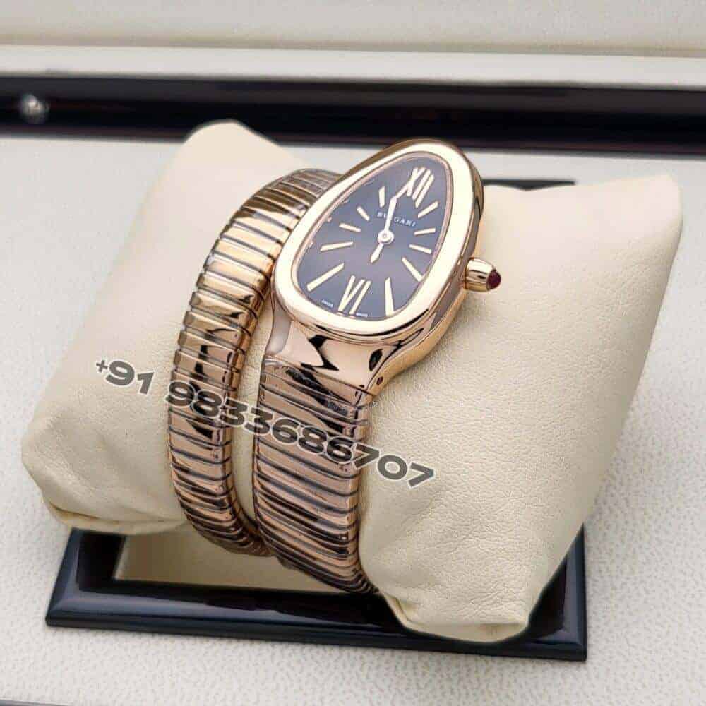 Bulgari Serpenti Rose Gold Single Spiral Black Dial Super High Quality Watch