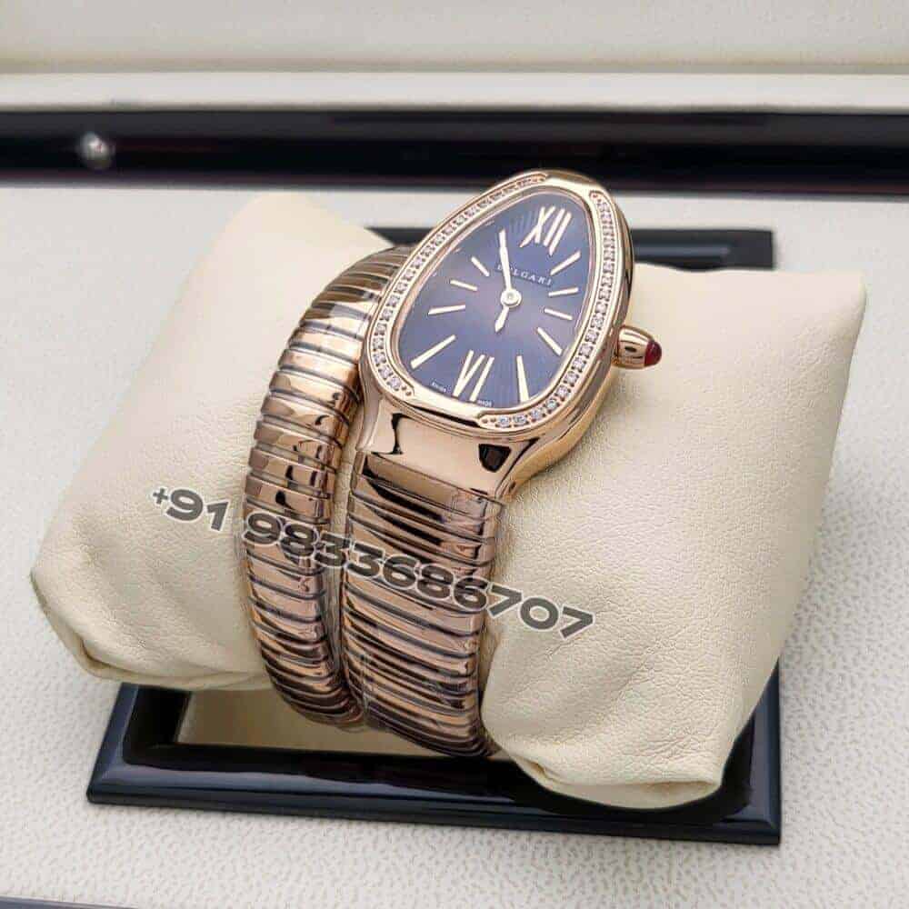 Bulgari Serpenti Rose Gold Single Spiral Blue Dial Brilliant Cut Diamond Set Bezel Super High Quality Watch (2)