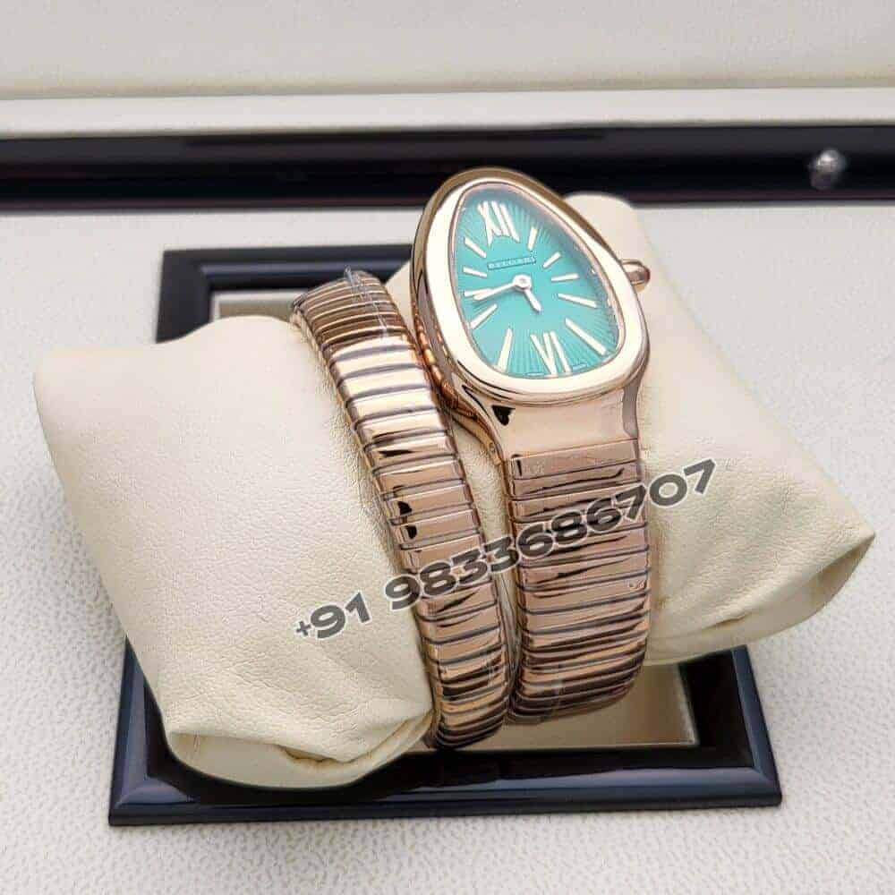 Bulgari Serpenti Rose Gold Single Spiral Green Dial Super High Quality Watch