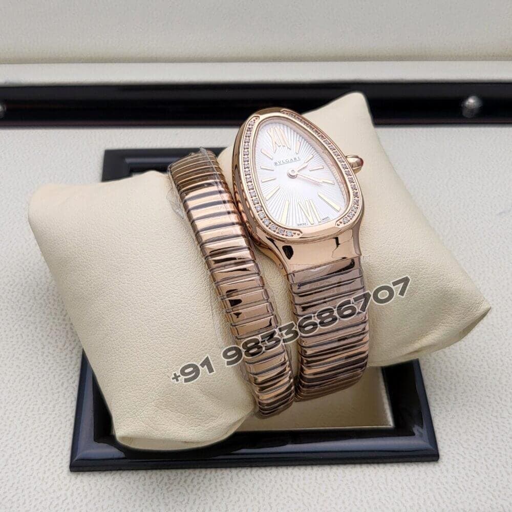 Bvlgari Serpenti Rose Gold Single Spiral White Dial Brilliant Cut Diamond Set Bezel High Quality Watch - Image 2