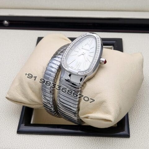 Bulgari Serpenti Stainless Steel Single Spiral White Dial Brilliant Cut Diamond Set Bezel Super High Quality Watch