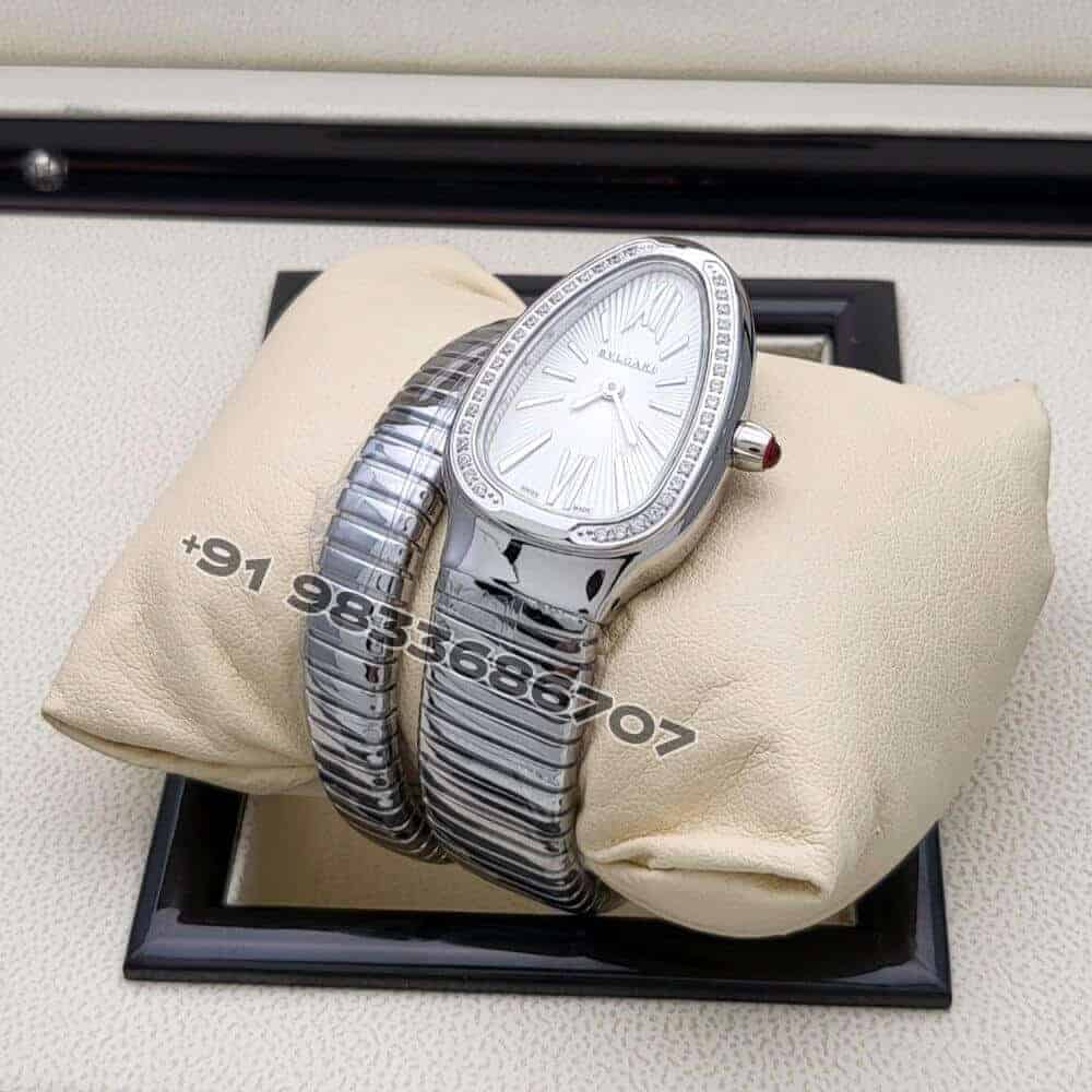 Bulgari Serpenti Stainless Steel Single Spiral White Dial Brilliant Cut Diamond Set Bezel Super High Quality Watch