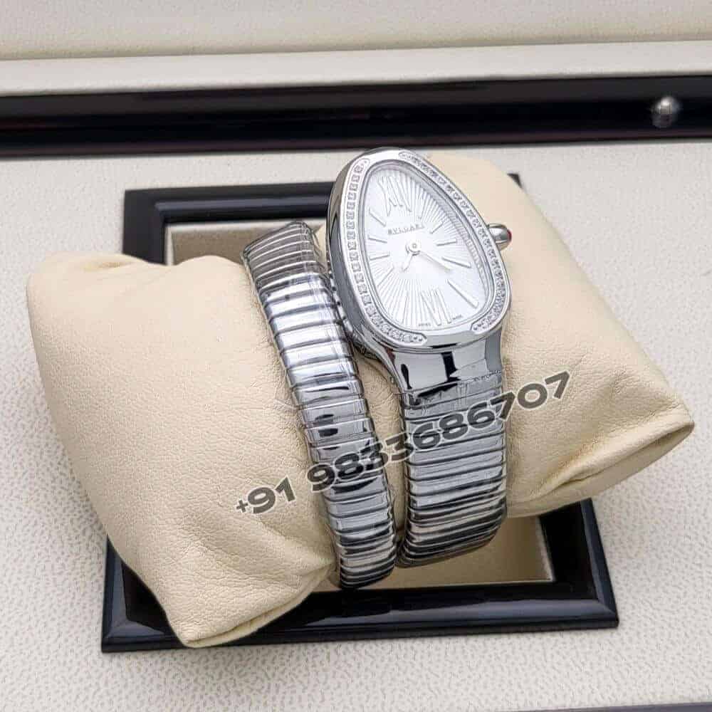 Bulgari Serpenti Stainless Steel Single Spiral White Dial Brilliant Cut Diamond Set Bezel Super High Quality Watch