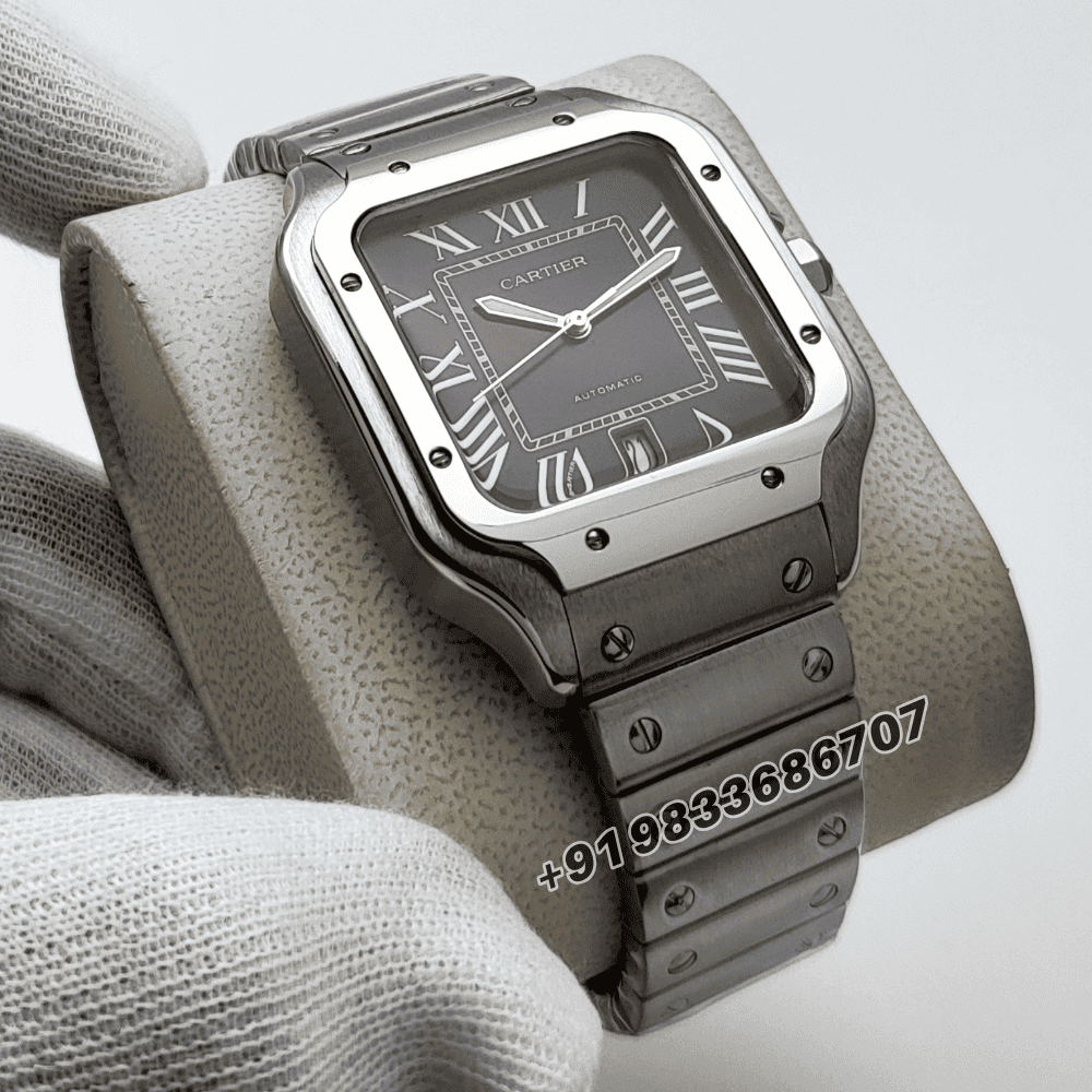 Cartier Santos Steel Black Dial Super High Quality Swiss Automatic Watch