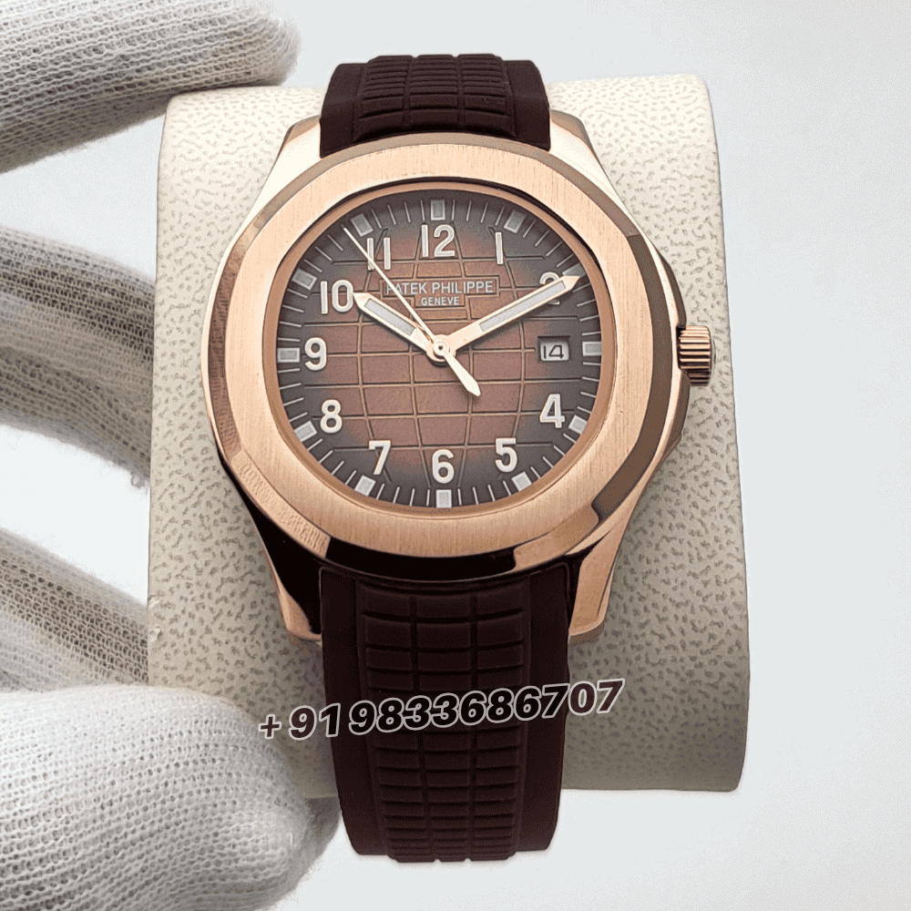 patek philippe aquanaut replica Rose Gold Brown Embossed Dial