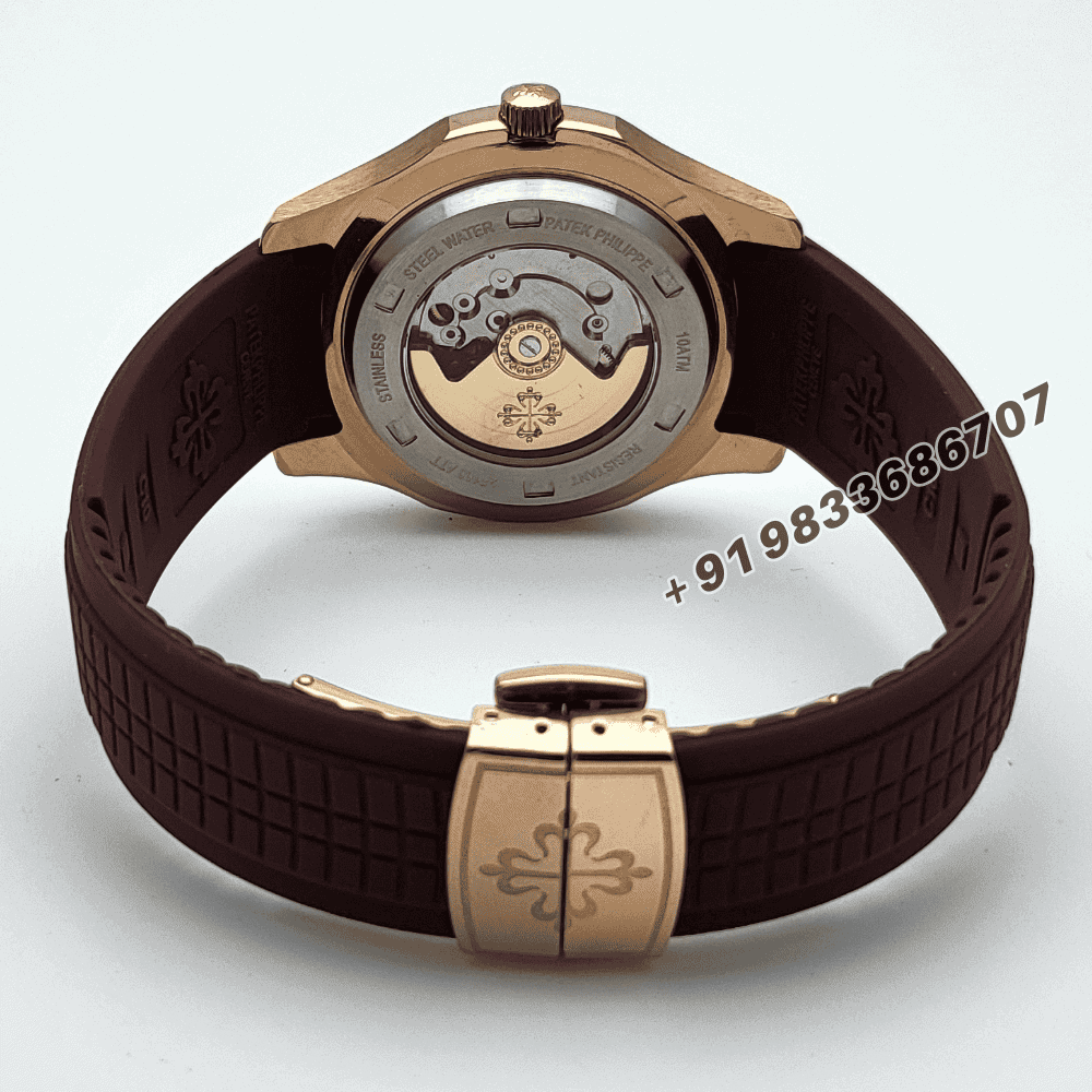 Patek Philippe Aquanaut Rose Gold Brown Embossed Dial Rubber Strap High Quality Swiss Automatic Watch