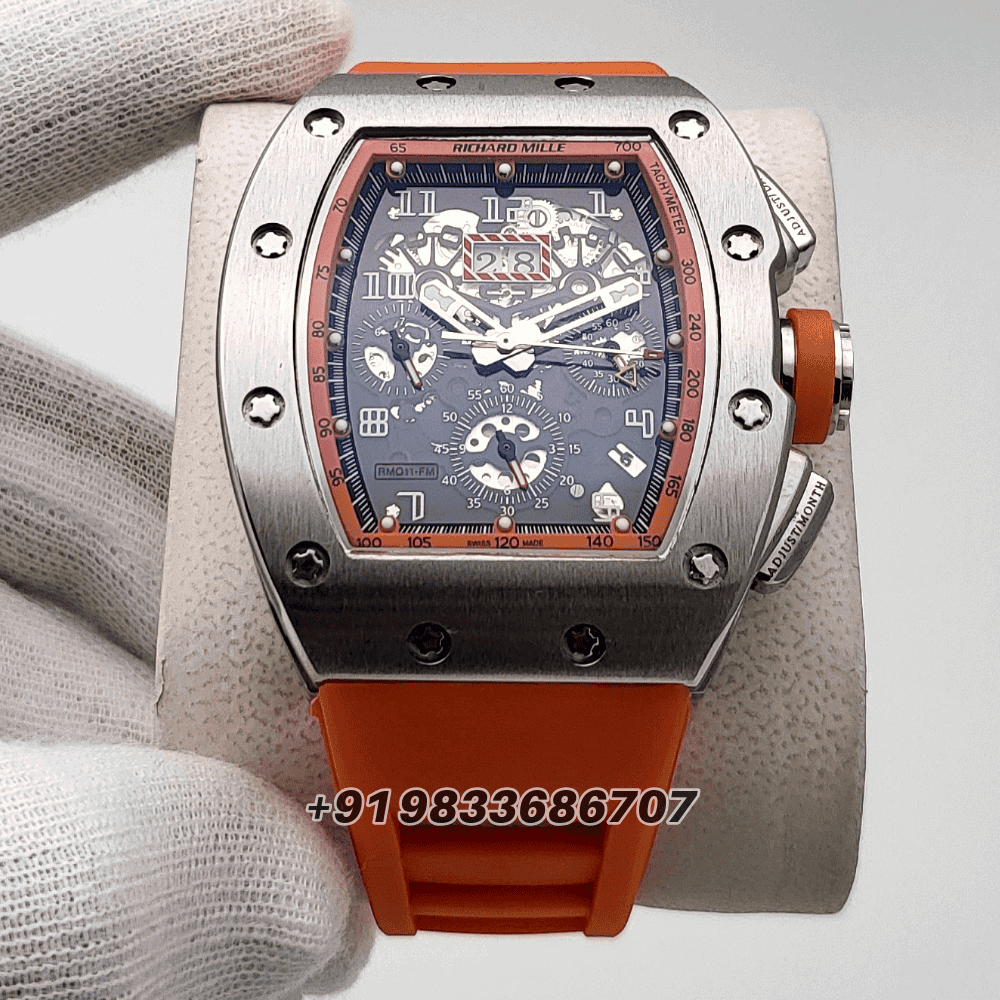 Richard Mille RM 011-FM Flyback Chronograph Orange Rubber Strap Super High Quality Swiss Automatic Watch