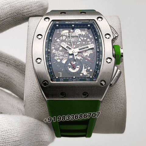 Richard Mille RM 11-01 Roberto Mancini Flyback Chronograph 50x40 Green Rubber Strap High Quality Swiss Automatic Movement First Copy Watch