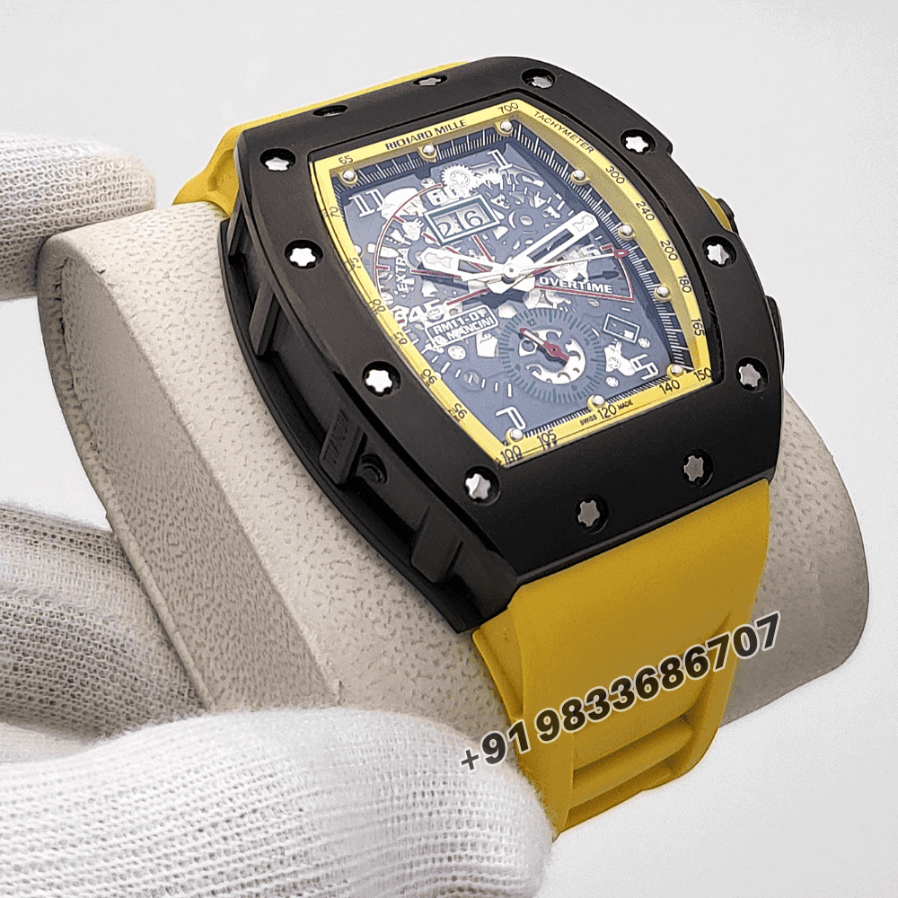 Richard Mille RM 11-01 Roberto Mancini Flyback Chronograph 50x40mm Yellow Rubber Strap High Quality Swiss Automatic Movement Replica Watch