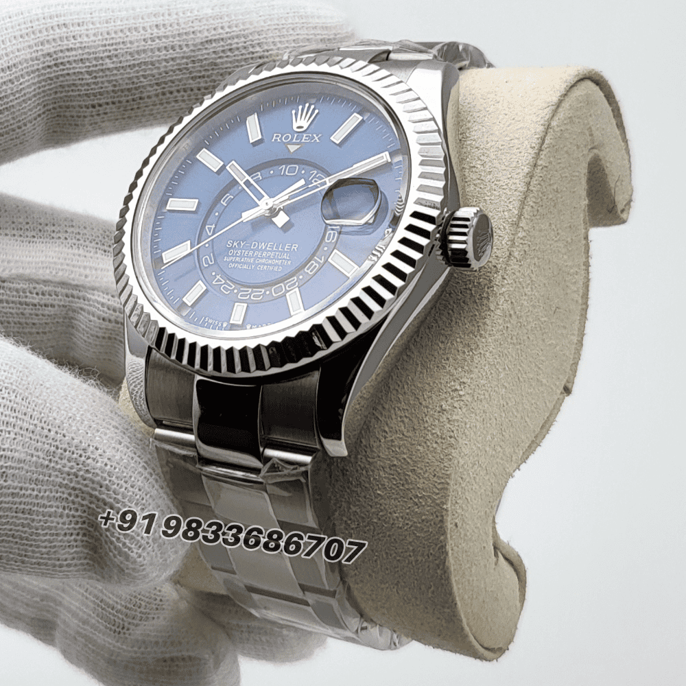 Rolex Sky-Dweller Oystersteel and White Gold Bright Blue Dial 42mm Exact 11 Top Quality Replica Super Clone Swiss ETA 9002 Automatic Movement Watch