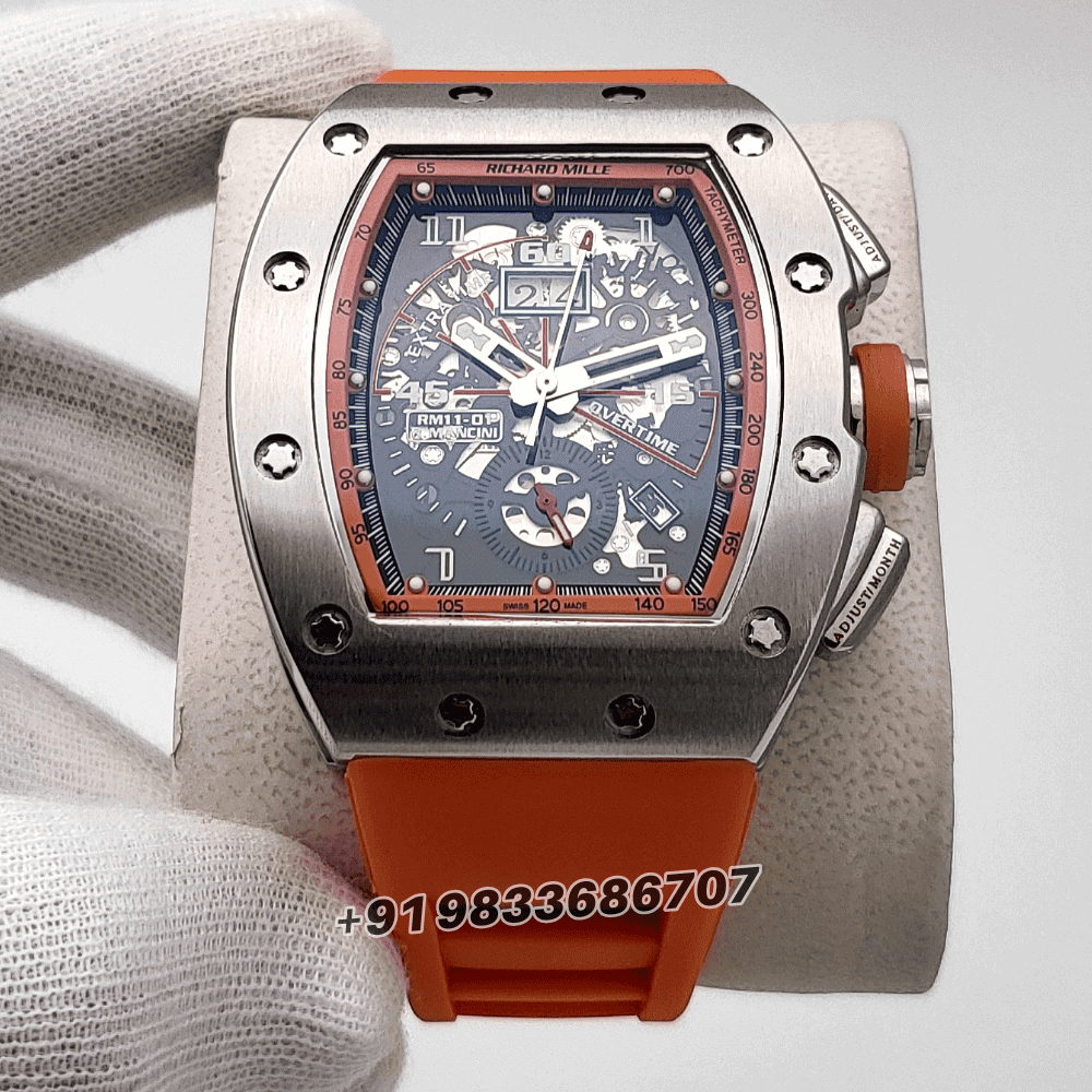 Richard Mille RM 11-01 Roberto Mancini Flyback Chronograph Orange Rubber Strap Super High Quality Swiss Automatic Watch