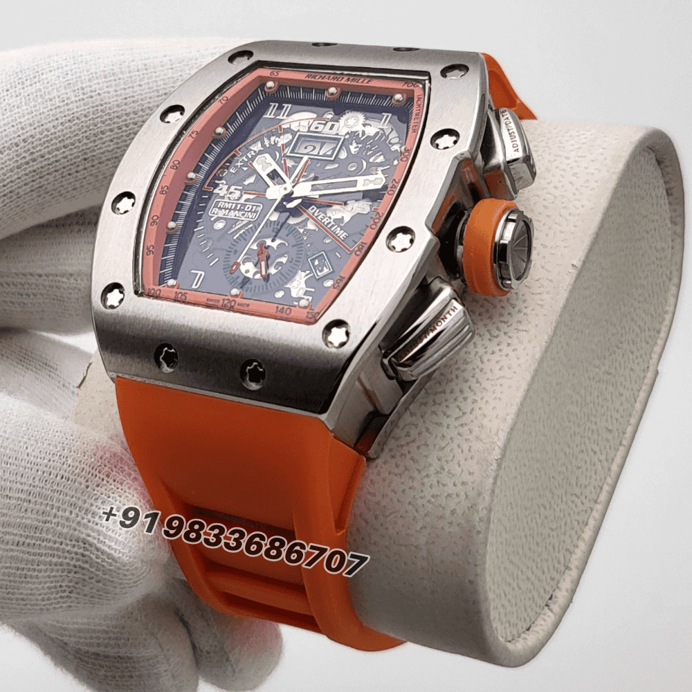 Richard Mille RM 11-01 Roberto Mancini Flyback Chronograph Orange Rubber Strap Super High Quality Swiss Automatic Watch