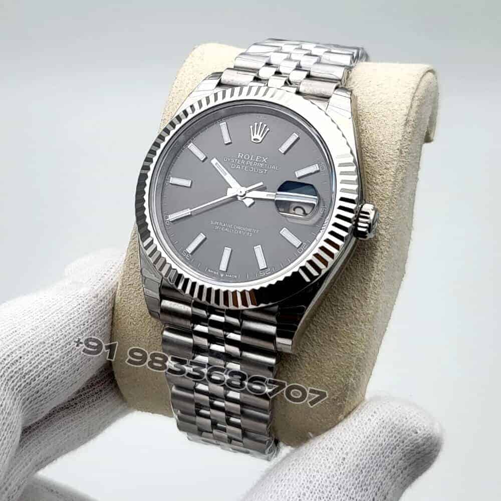Rolex Datejust Oystersteel and White Gold Bright Black Dial 41mm Exact 1:1 Top Quality Super Clone Replica Swiss ETA 3235 Automatic Movement Watch