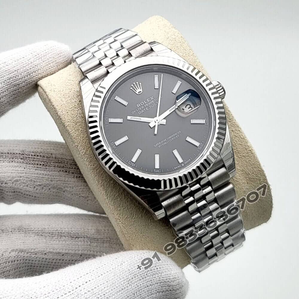 Rolex Datejust Oystersteel and White Gold Bright Black Dial 41mm Exact 1:1 Top Quality Super Clone Replica Swiss ETA 3235 Automatic Movement Watch