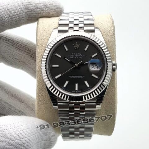 Rolex Datejust Oystersteel and White Gold Bright Black Dial 41mm Exact 1:1 Top Quality Super Clone Replica Swiss ETA 3235 Automatic Movement Watch