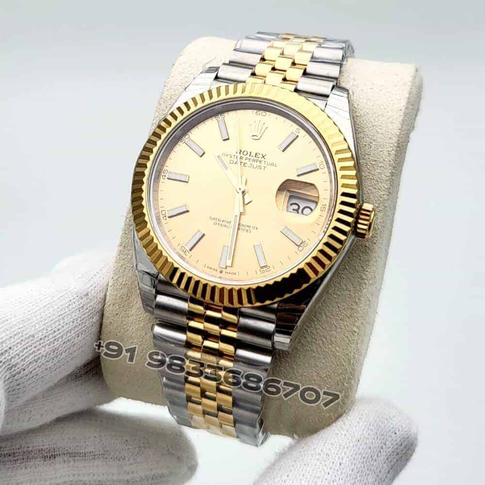 Rolex Datejust Oystersteel and Yellow Gold Champagne-Colour Dial 41mm Exact 1:1 Top Quality Super Clone Swiss ETA 3235 Automatic Movement Watch