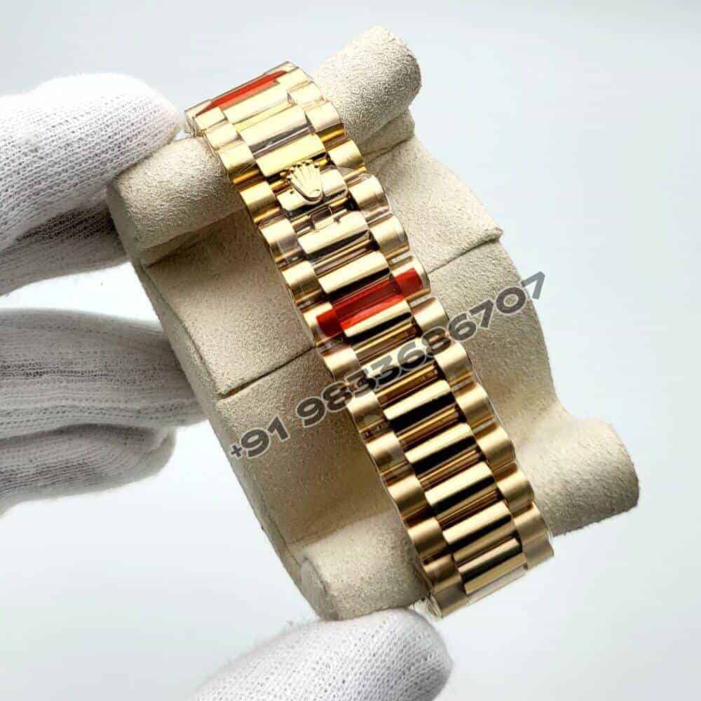 Rolex Day-Date 18kt Yellow Gold Bright Black Dial 40mm Exact 1:1 Top Quality Super Clone Replica Swiss ETA 3255 Automatic Movement Watch