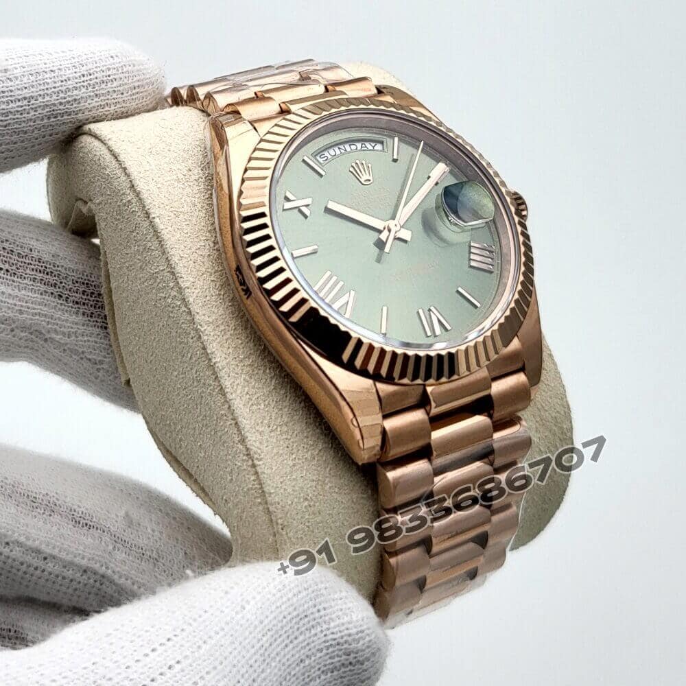 Rolex Day-Date Everose Gold Olive Green Dial 40mm Exact 1:1 Top Quality Super Clone Replica Swiss ETA 3255 Automatic Movement Watch