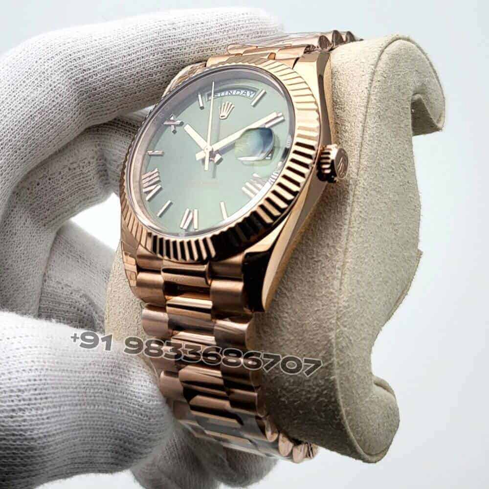 Rolex Day-Date Everose Gold Olive Green Dial 40mm Exact 1:1 Top Quality Super Clone Replica Swiss ETA 3255 Automatic Movement Watch